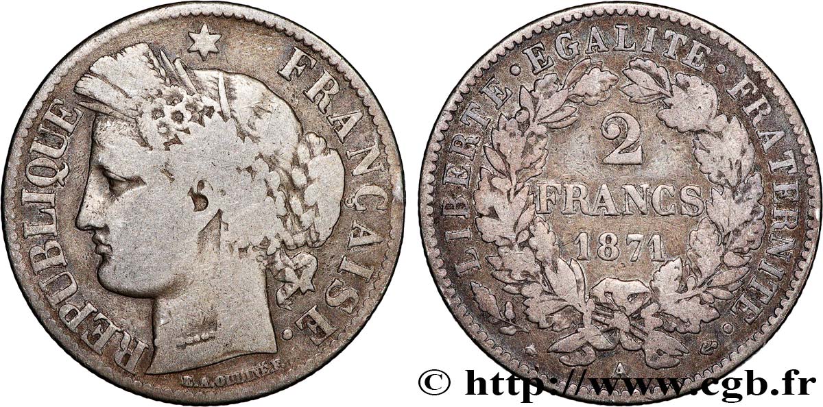 2 francs Cérès, avec légende 1871 Paris F.265/3 q.MB 