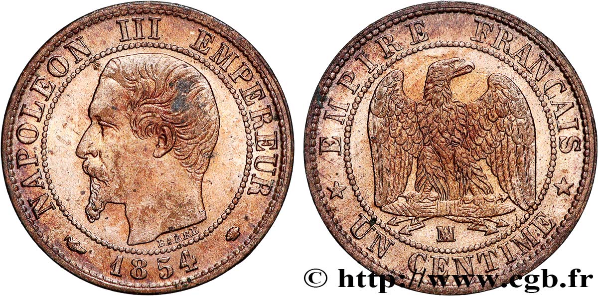 Un centime Napoléon III, tête nue 1854 Marseille F.102/14 EBC62 