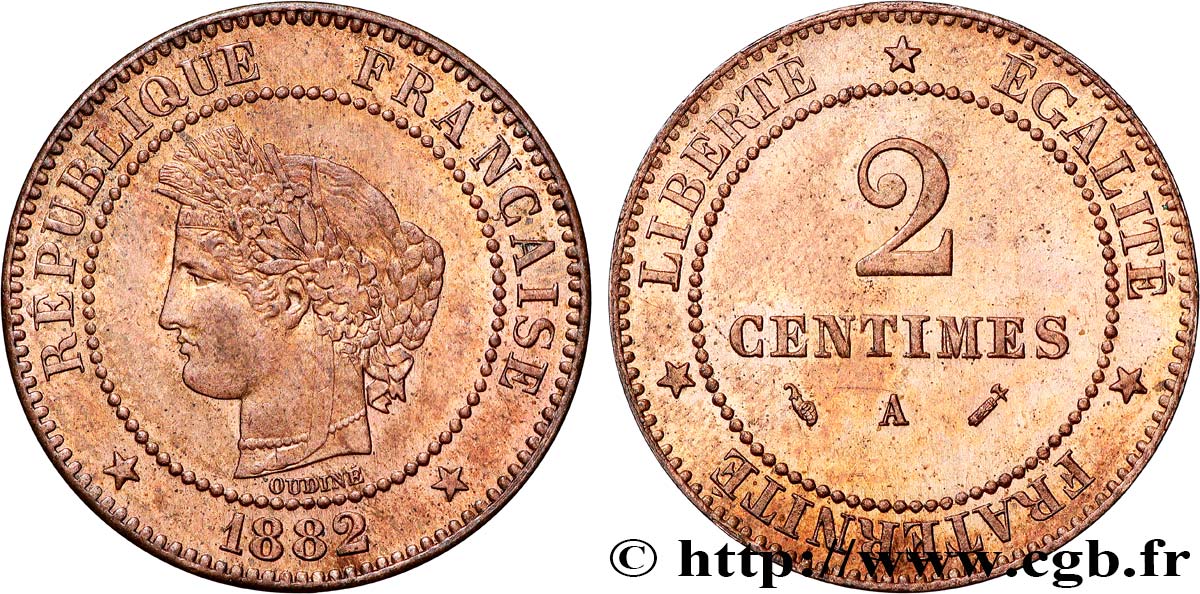 2 centimes Cérès 1882 Paris F.109/7 SUP62 