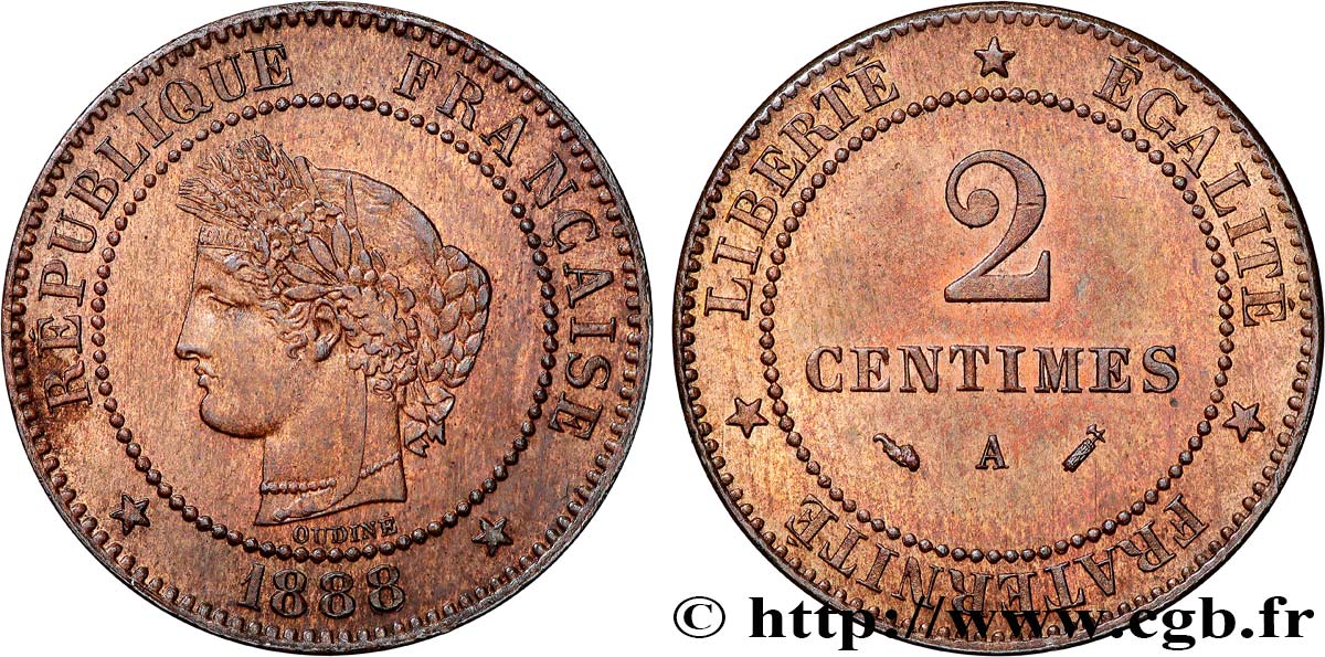 2 centimes Cérès 1888 Paris F.109/14 SPL63 