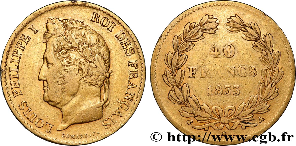 40 francs or Louis-Philippe 1833 Paris F.546/5 q.BB 