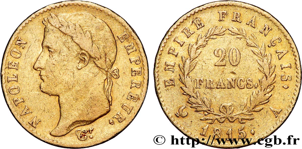 20 francs or Napoléon tête laurée, Cent-Jours 1815 Paris F.516A/1 TB 