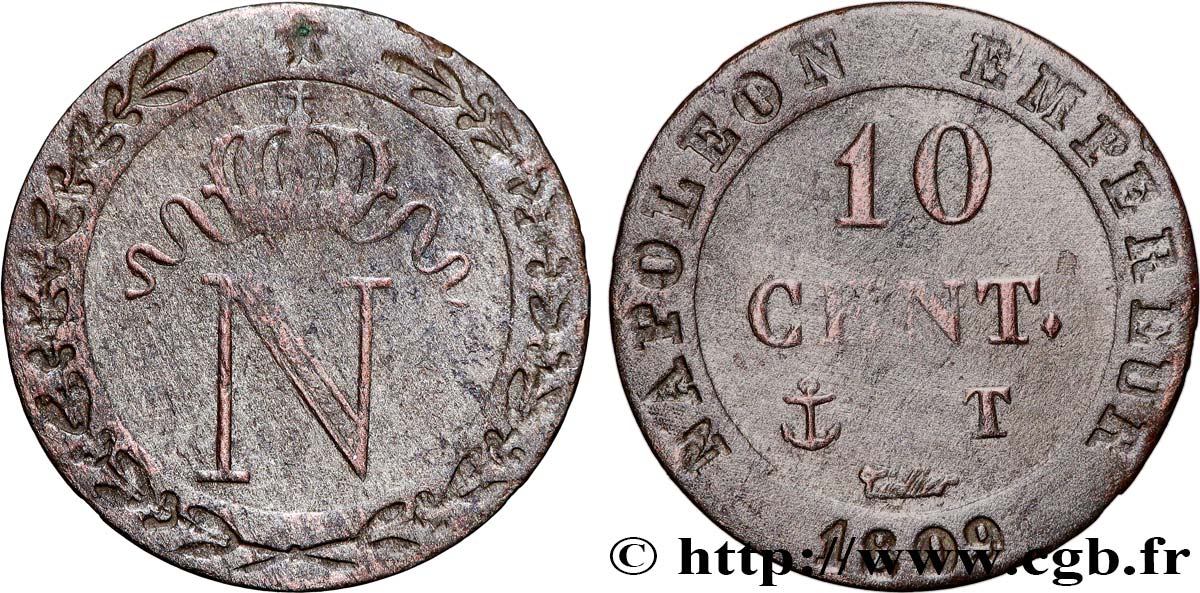 10 cent. à l N couronnée 1809 Nantes F.130/18 TB+/TTB 