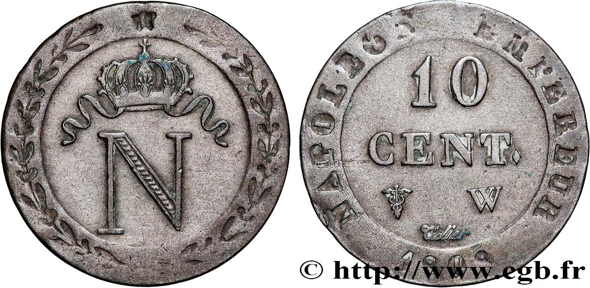 10 cent. à l N couronnée 1808 Lille F.130/9 AU55 