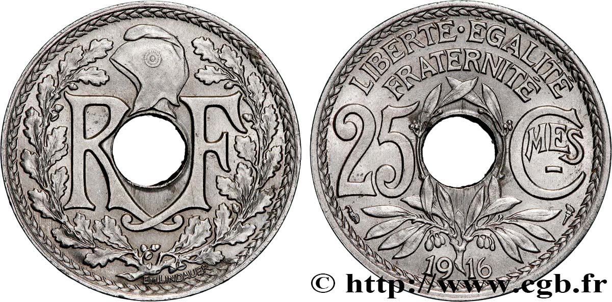 25 centimes Lindauer, Cmes souligné 1916 Paris F.170/4 VZ62 