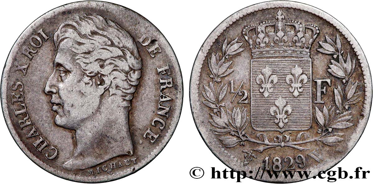 1/2 franc Charles X 1829 Lille F.180/49 TB30 