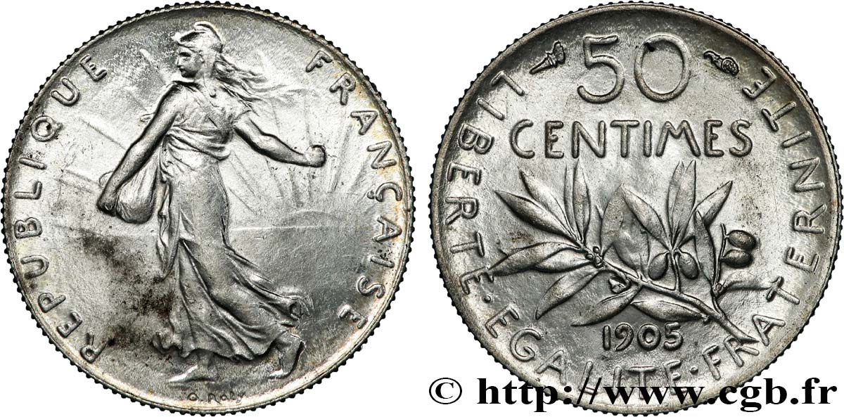 50 centimes Semeuse 1905 Paris F.190/12 SPL63 