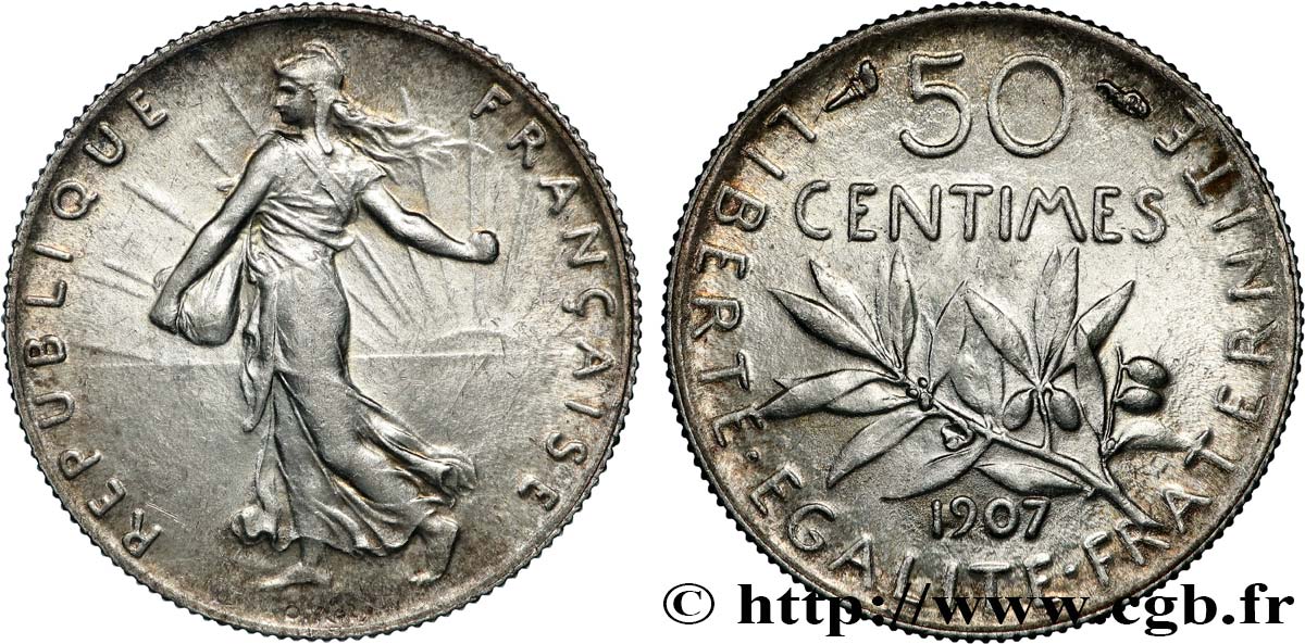 50 centimes Semeuse 1907 Paris F.190/14 EBC+ 