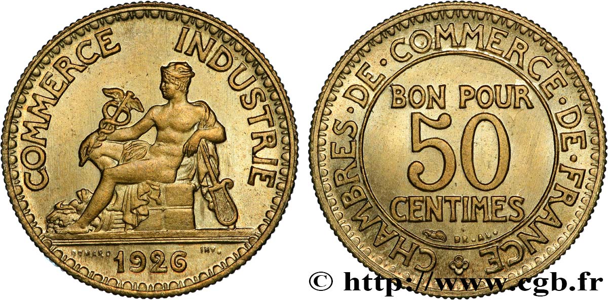 50 centimes Chambres de Commerce 1926 Paris F.191/8 FDC65 
