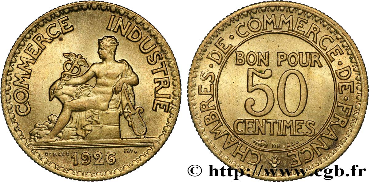 50 centimes Chambres de Commerce 1926 Paris F.191/8 FDC65 