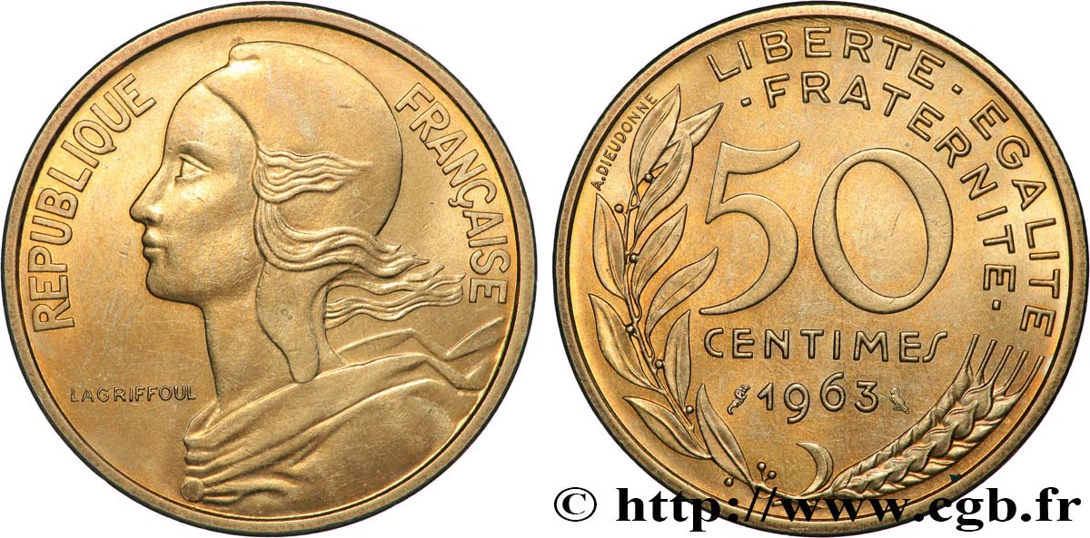 50 centimes Marianne, col à quatre plis 1963 Paris F.197/5 MS62 