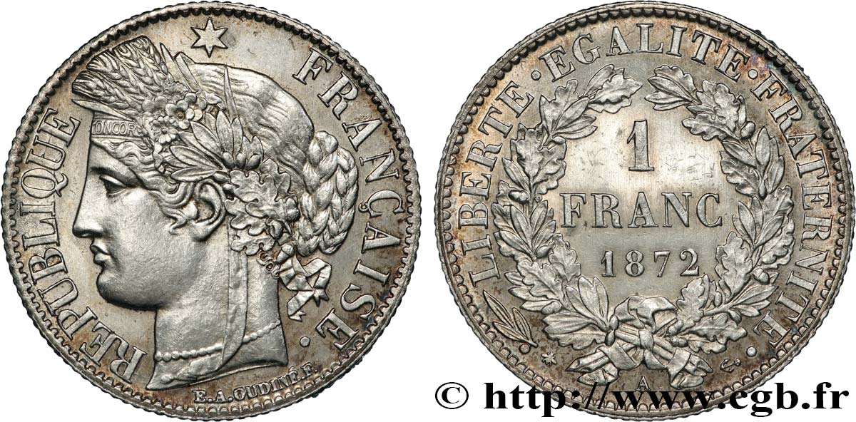 1 franc Cérès, IIIe République 1872 Paris F.216/5 SUP60 