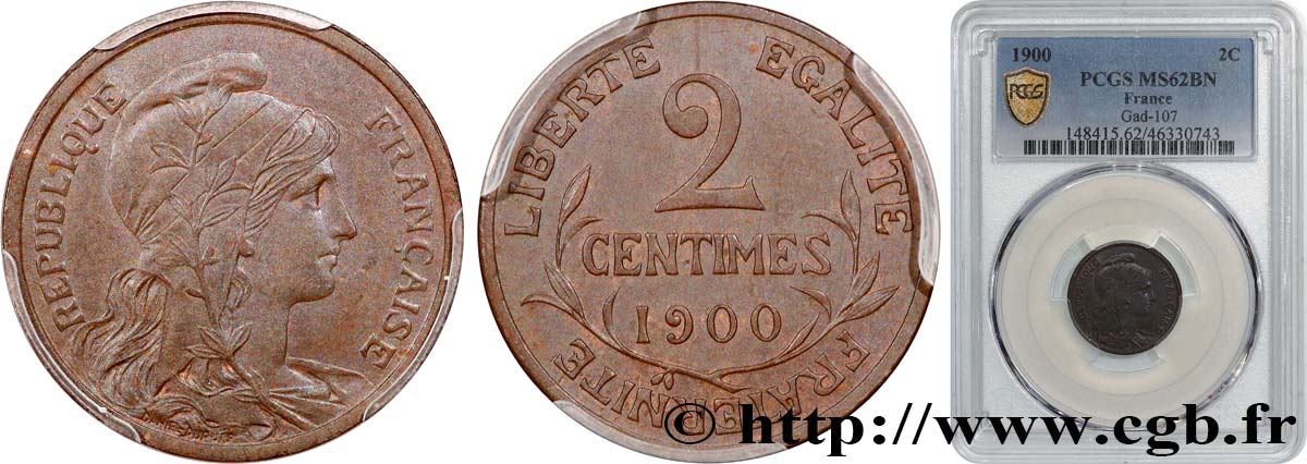 2 centimes Daniel-Dupuis 1900 Paris F.110/4 SPL62 PCGS