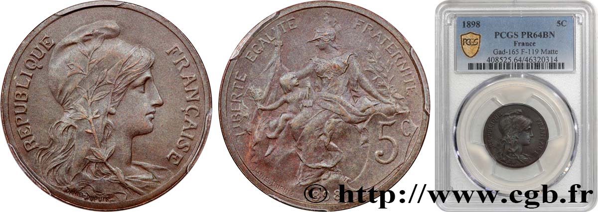 5 centimes Daniel-Dupuis, Flan Mat 1898  F.119/6 SPL64 PCGS