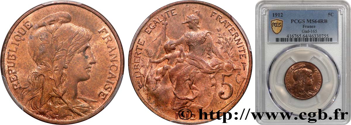 5 centimes Daniel-Dupuis 1912  F.119/24 fST64 PCGS