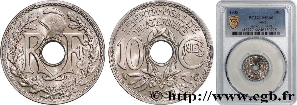 10 centimes Lindauer 1938  F.138/25 ST66 PCGS