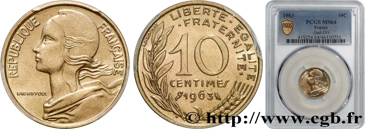 10 centimes Marianne 1963 Paris F.144/3 fST64 PCGS