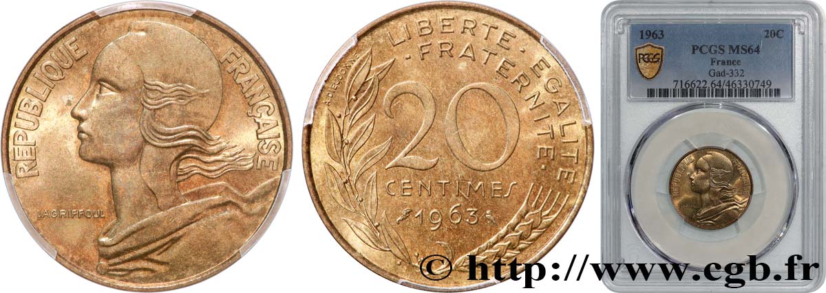 20 centimes Marianne 1963 Paris F.156/3 SPL64 PCGS