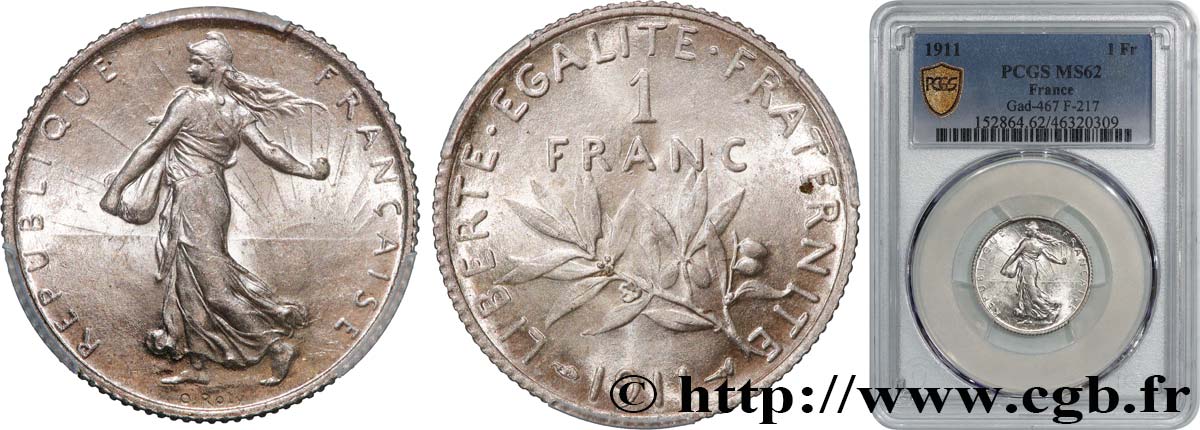 1 franc Semeuse 1911 Paris F.217/16 SUP62 PCGS