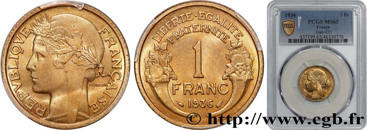 1 franc Morlon 1936 Paris F.219/7 MS65 PCGS