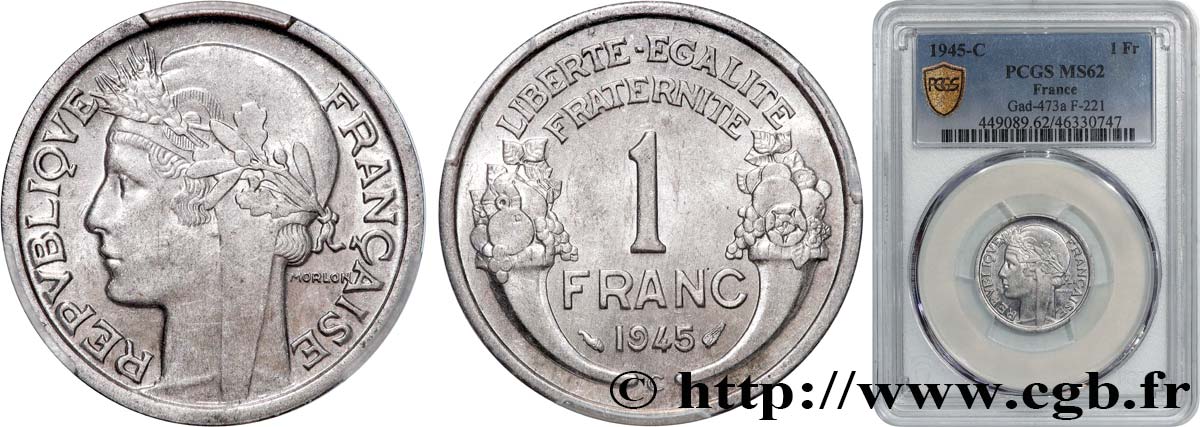 1 franc Morlon, légère 1945 Castelsarrasin F.221/8 EBC62 PCGS
