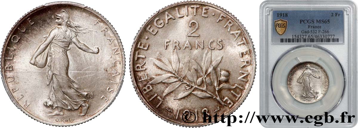 2 francs Semeuse 1918  F.266/20 ST65 PCGS
