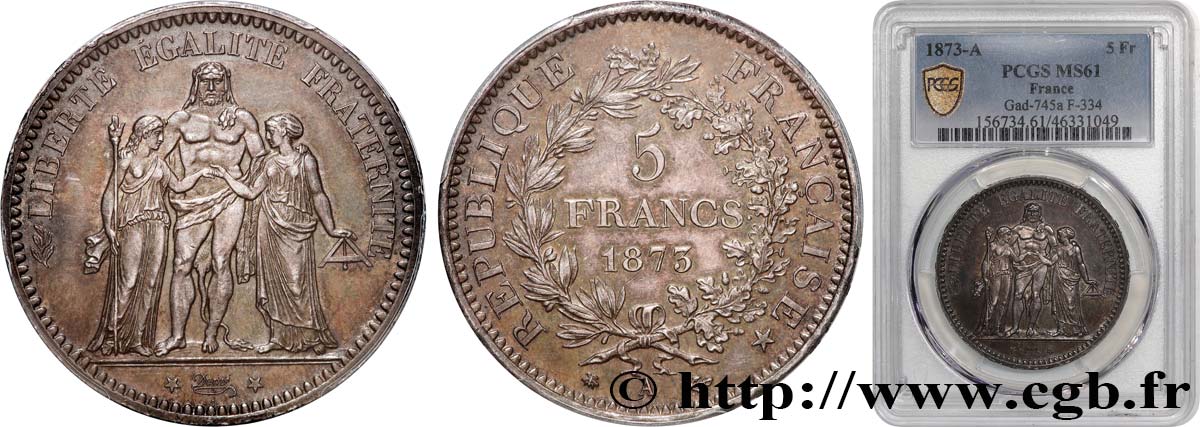 5 francs Hercule 1873 Paris F.334/9 SUP61 PCGS