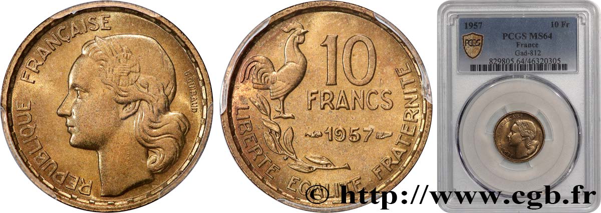 10 francs Guiraud 1957  F.363/13 SPL64 PCGS