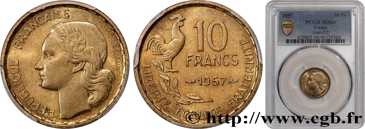 10 francs Guiraud 1957  F.363/13 SPL64 PCGS