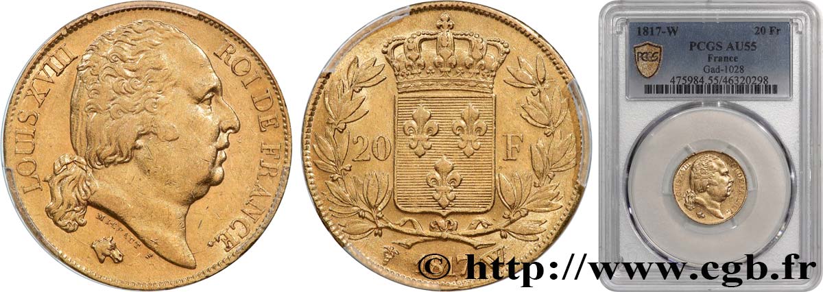 20 francs or Louis XVIII, tête nue 1817 Lille F.519/9 SUP55 PCGS