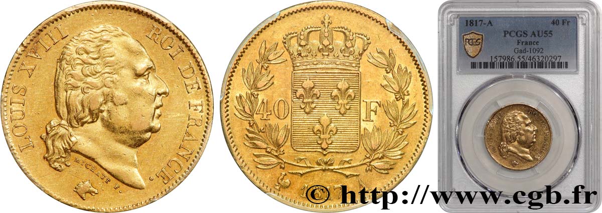 40 francs or Louis XVIII 1817 Paris F.542/6 SUP55 PCGS