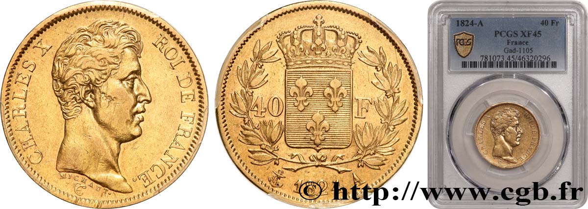 40 francs or Charles X, 1er type 1824 Paris F.543/1 TTB45 PCGS