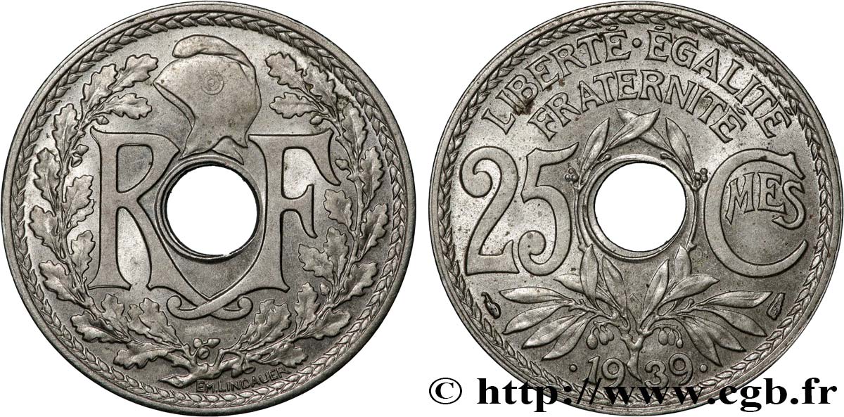 25 centimes Lindauer, maillechort 1939  F.172/3 SPL+ 