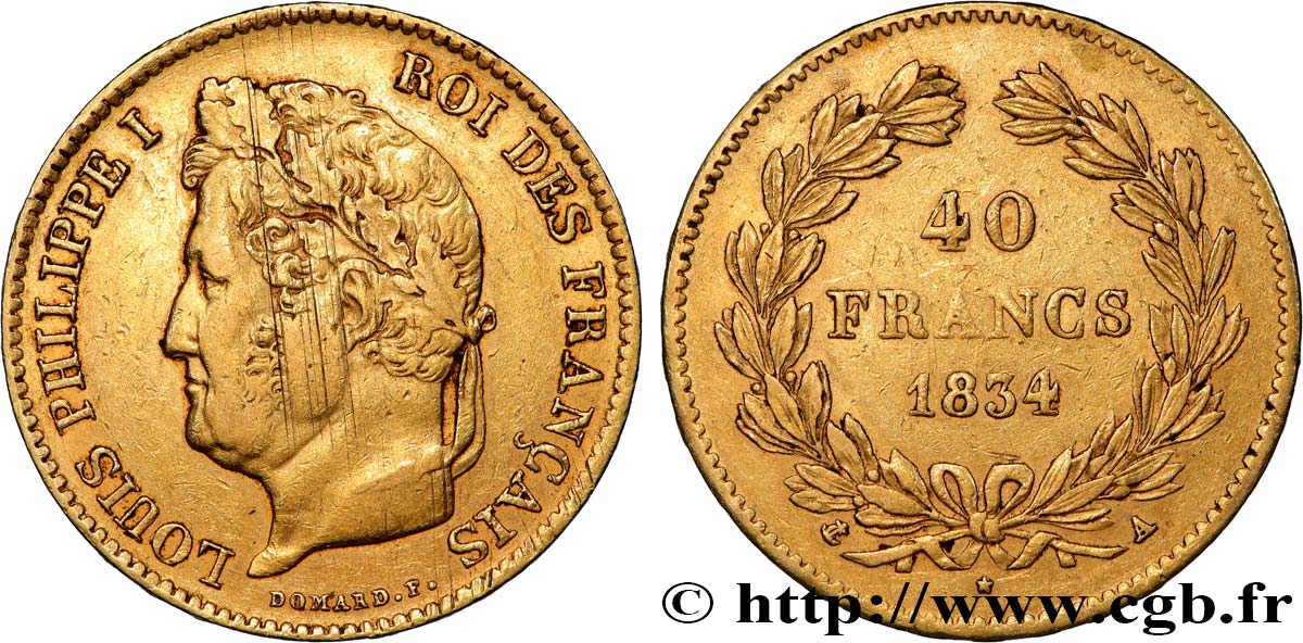 40 francs or Louis-Philippe 1834 Paris F.546/6 TTB 