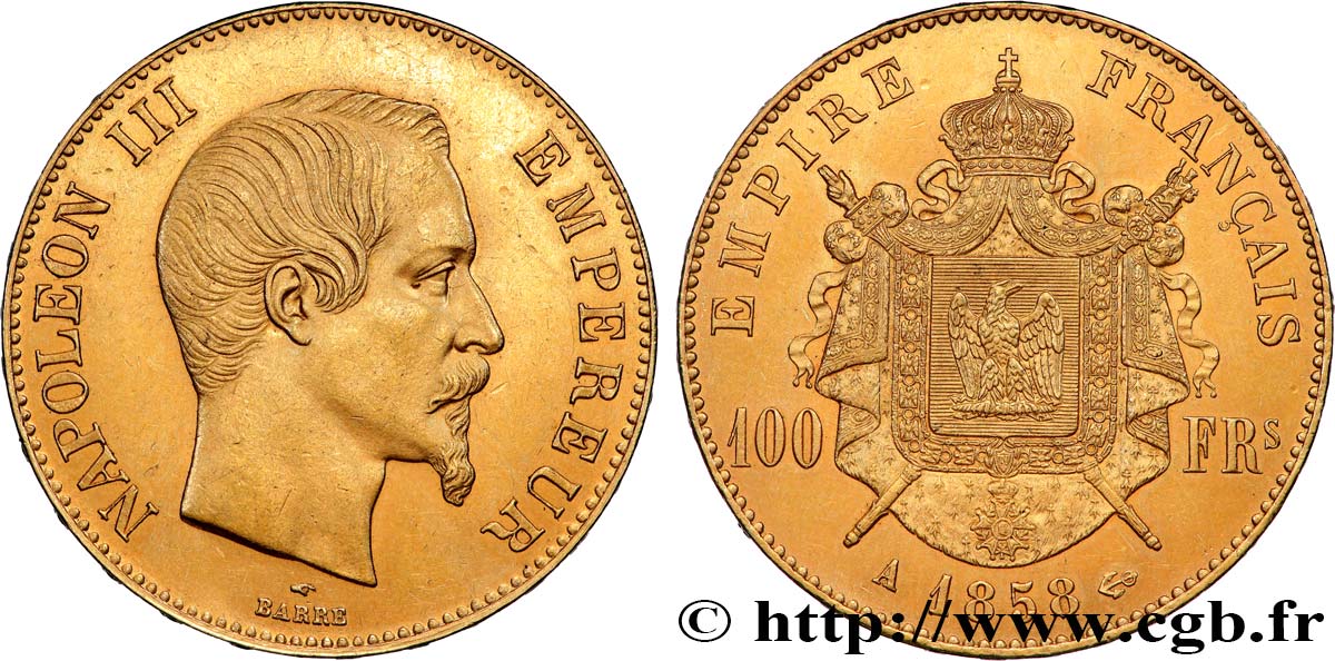 100 francs or Napoléon III, tête nue 1858 Paris F.550/5 SUP 