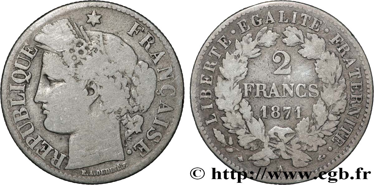 2 francs Cérès, avec légende 1871 Paris F.265/5 TB 
