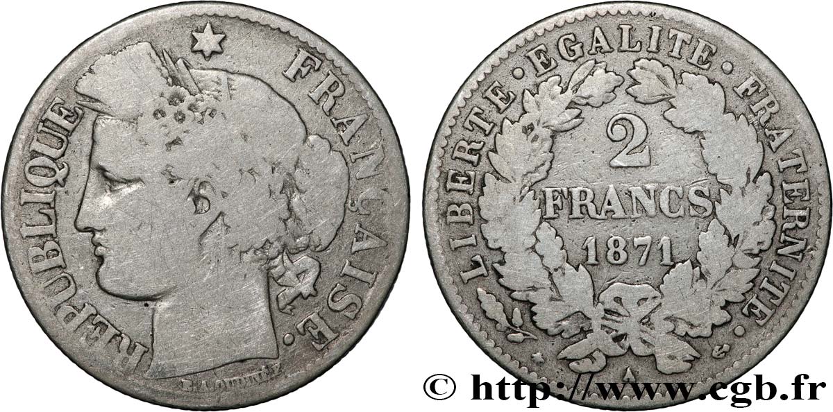 2 francs Cérès, avec légende 1871 Paris F.265/5 F 