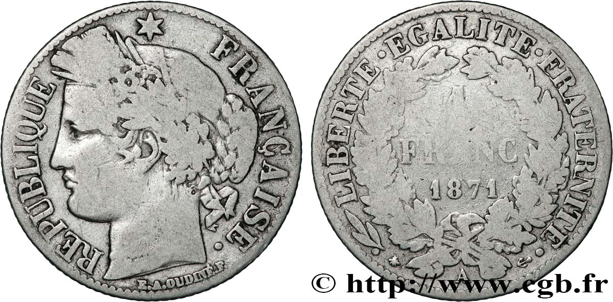 1 franc Cérès, Troisième République 1871 Paris F.216/1 B+ 