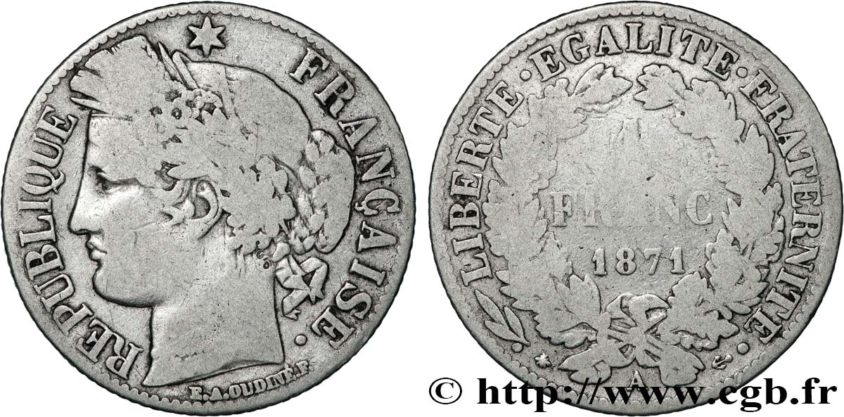 1 franc Cérès, Troisième République 1871 Paris F.216/1 RC+ 