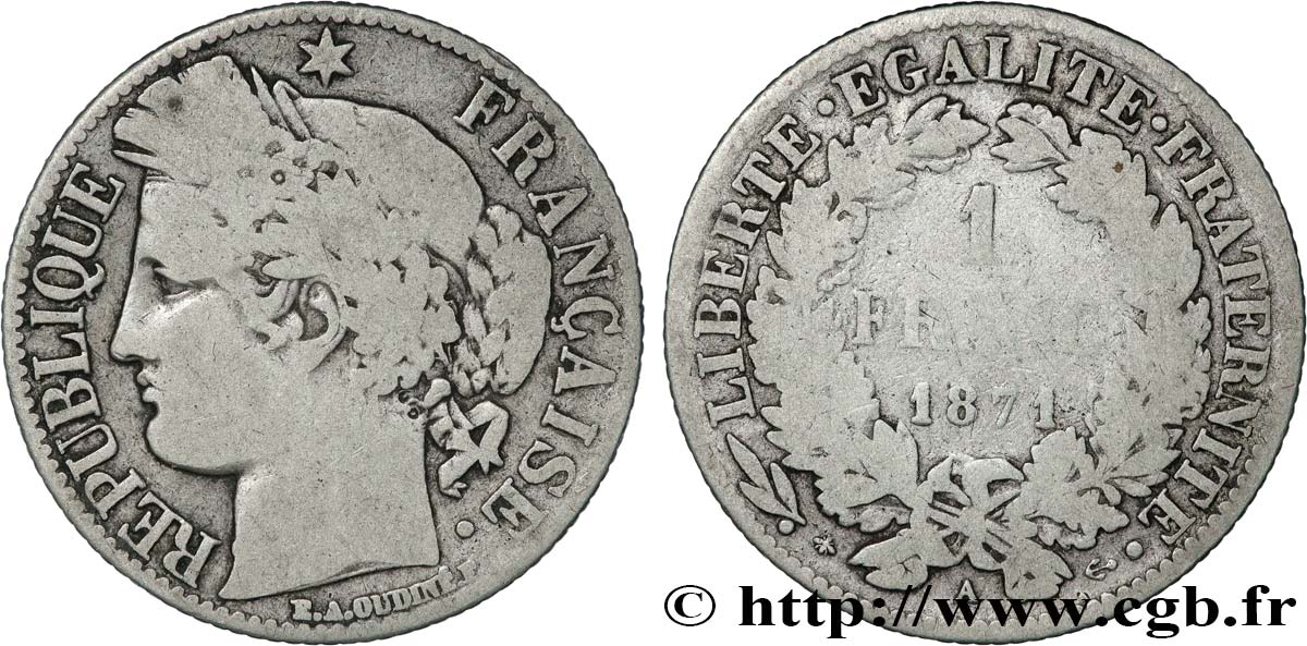 1 franc Cérès, Troisième République 1871 Paris F.216/1 B+ 