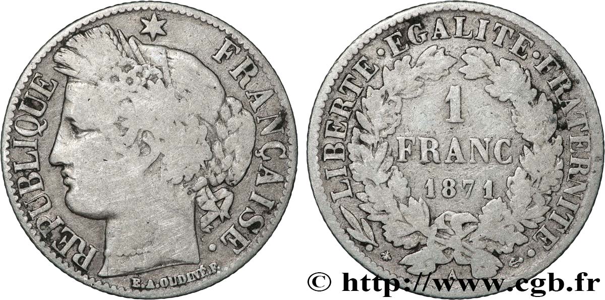 1 franc Cérès, Troisième République 1871 Paris F.216/1 F 