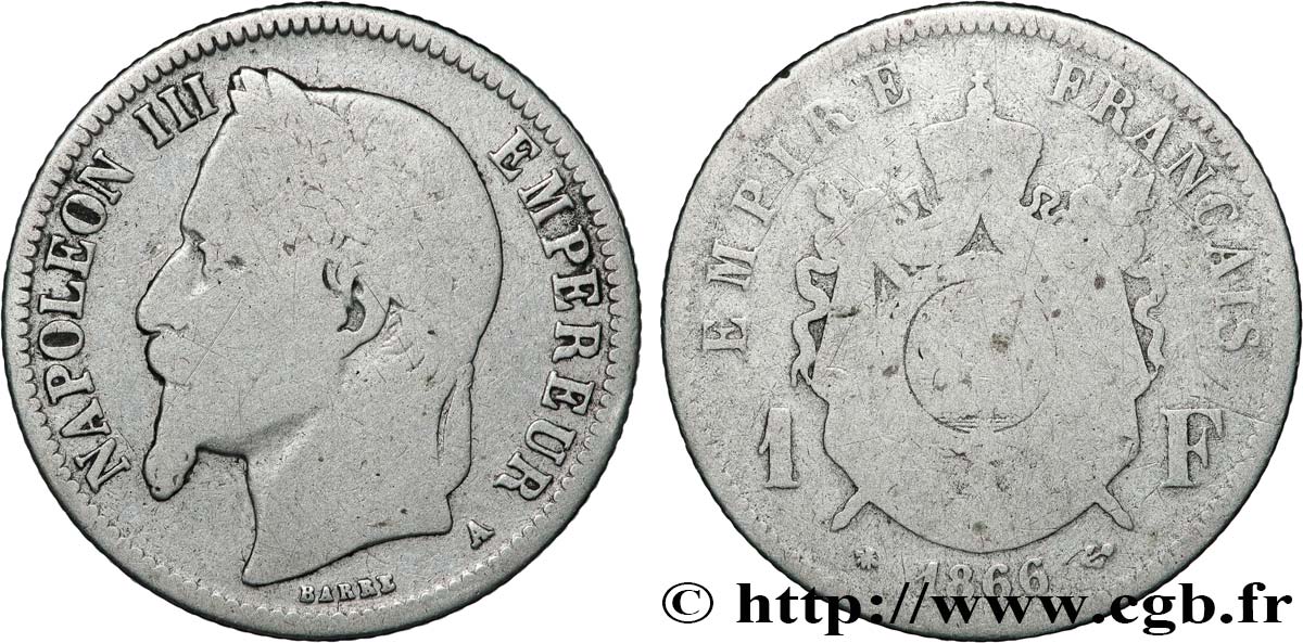 1 franc Napoléon III, tête laurée 1866 Paris F.215/3 B 