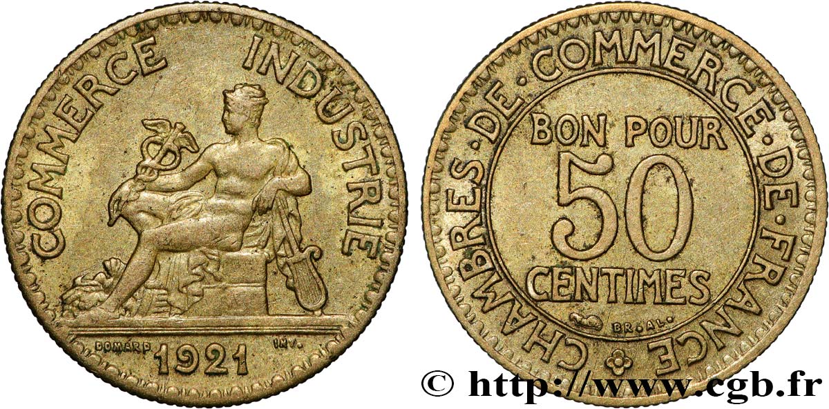 50 centimes Chambres de Commerce 1921 Paris F.191/3 XF 