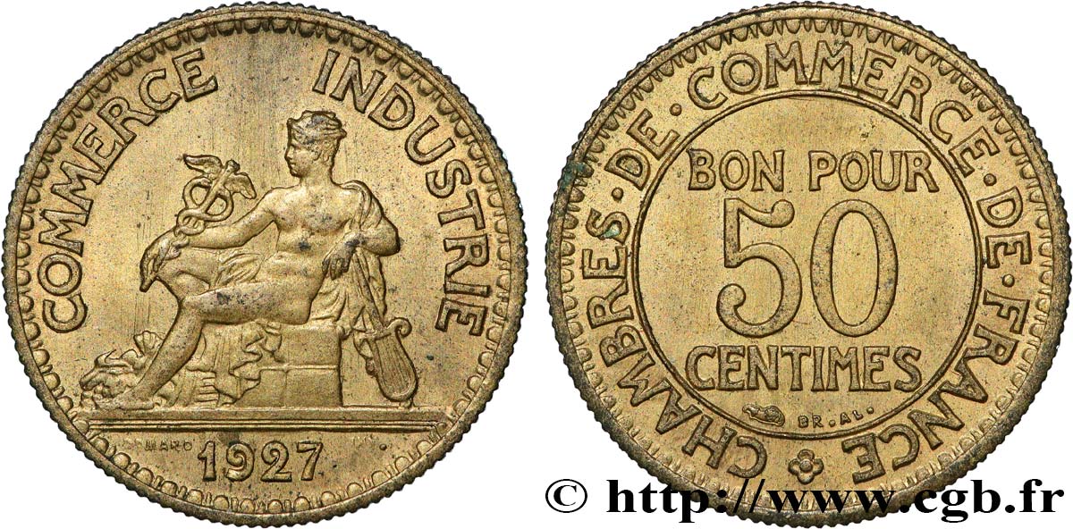 50 centimes Chambres de Commerce 1927 Paris F.191/9 SUP+ 