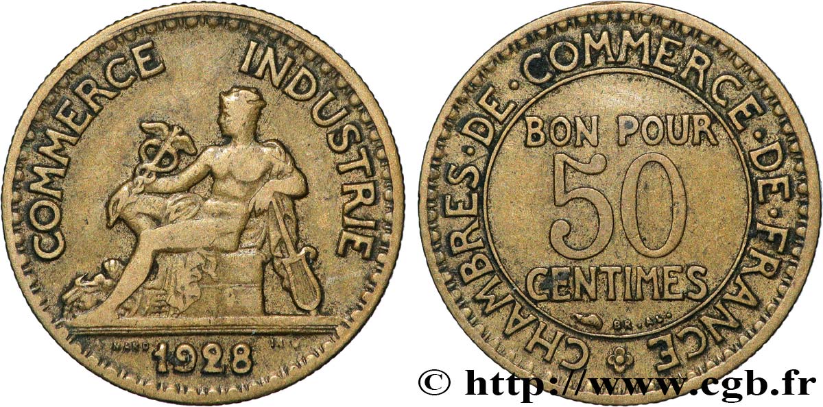 50 centimes Chambres de Commerce 1928 Paris F.191/10 VF 
