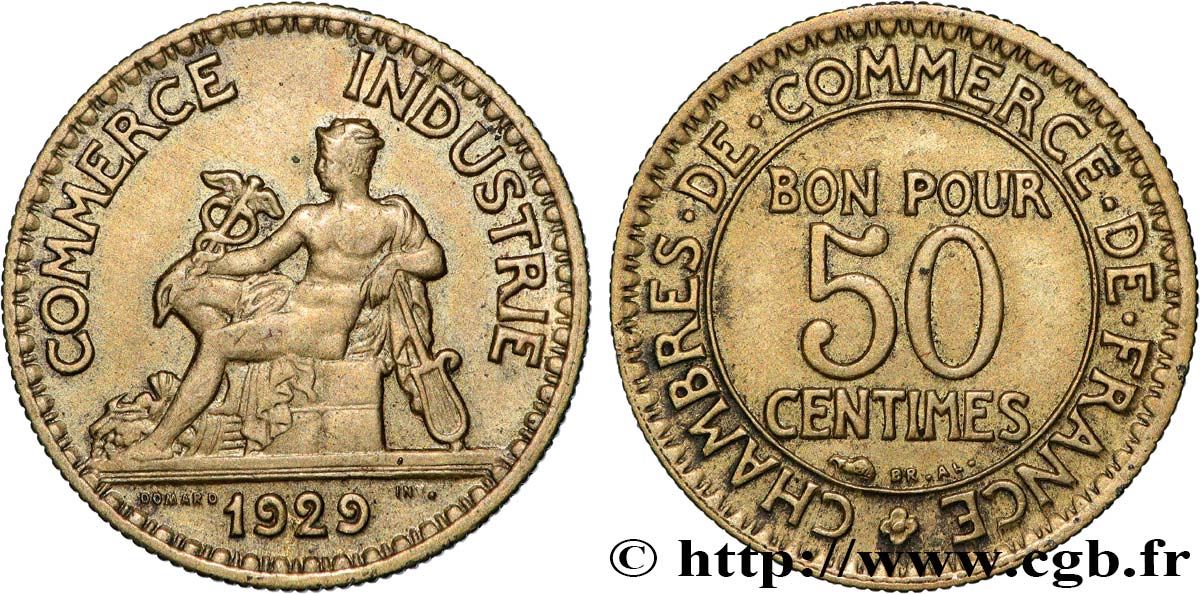 50 centimes Chambres de Commerce 1929  F.191/11 TTB 