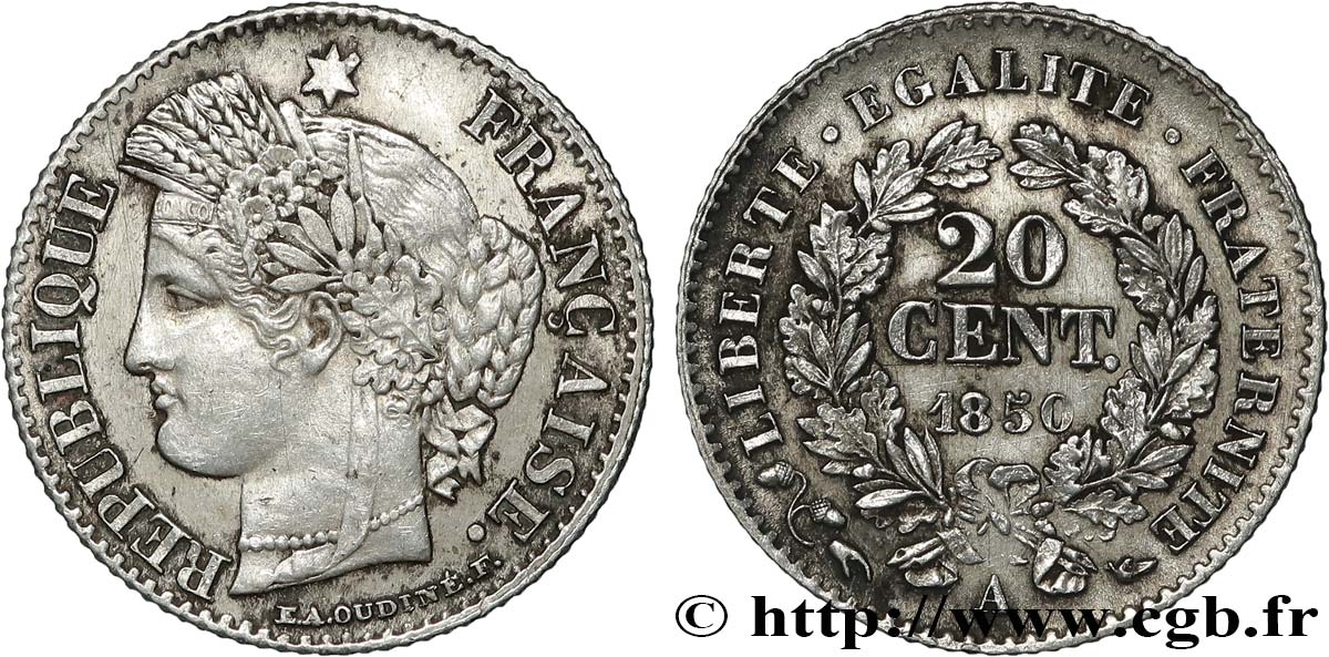 20 centimes Cérès, IIe République 1850 Paris F.146/2 MBC 