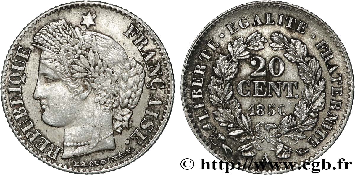 20 centimes Cérès, IIe République 1850 Paris F.146/2 TTB 