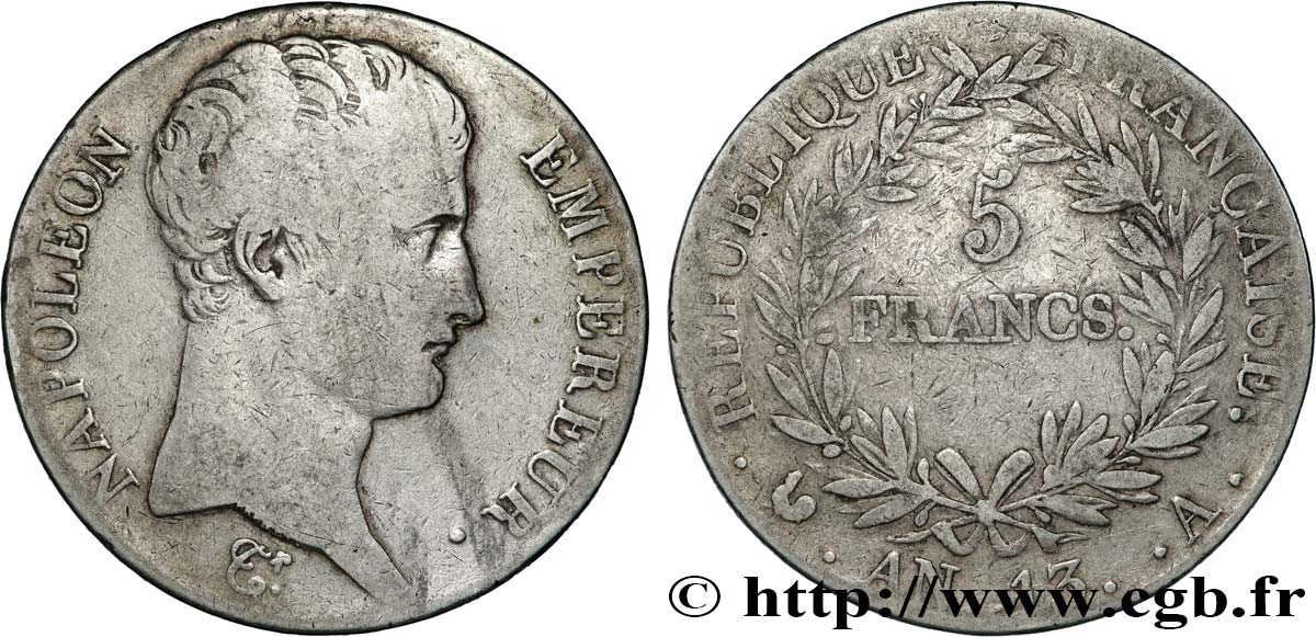5 francs Napoléon Empereur, Calendrier révolutionnaire 1805 Paris F.303/2 VF 