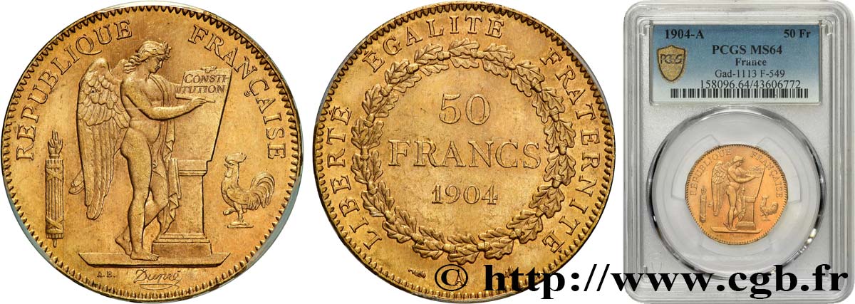 50 francs or Génie 1904 Paris F.549/6 fST64 PCGS